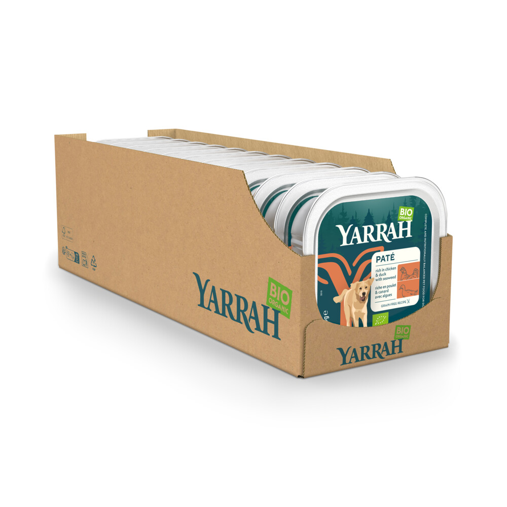 12x Yarrah Bio Alu Paté Grainfree Hondenvoer Nat Kip & Eend 150 gr