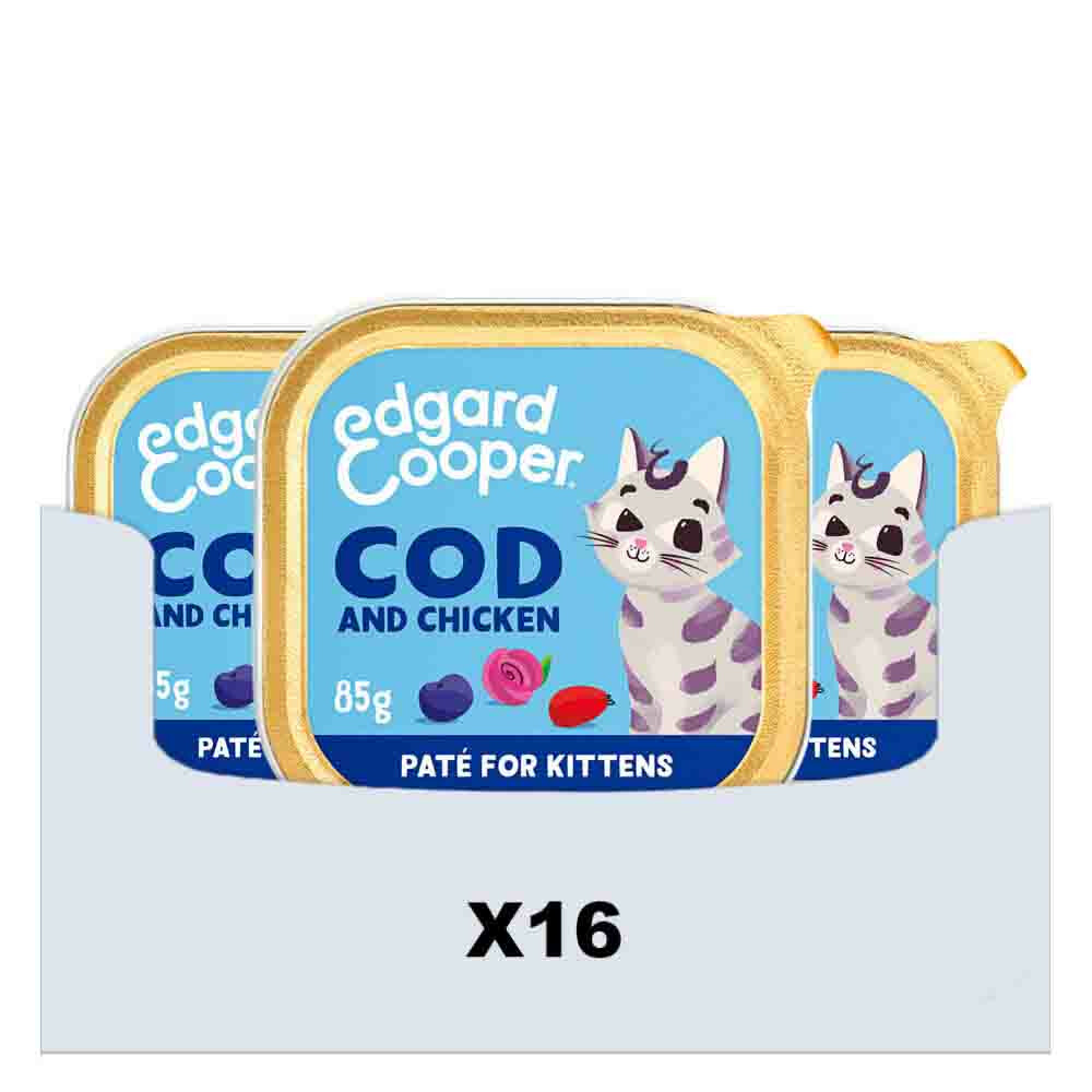 16x Edgard & Cooper Kattenvoer Kitten Pate Kabeljauw - Kip 85 gr