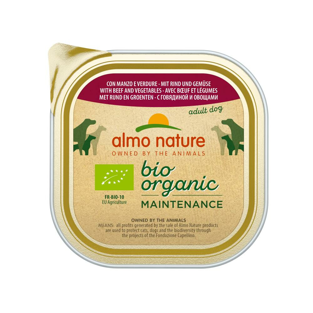 18x Almo Nature Bio Organic Maintenance Hondenvoer Nat Rund & Groenten 300 gr
