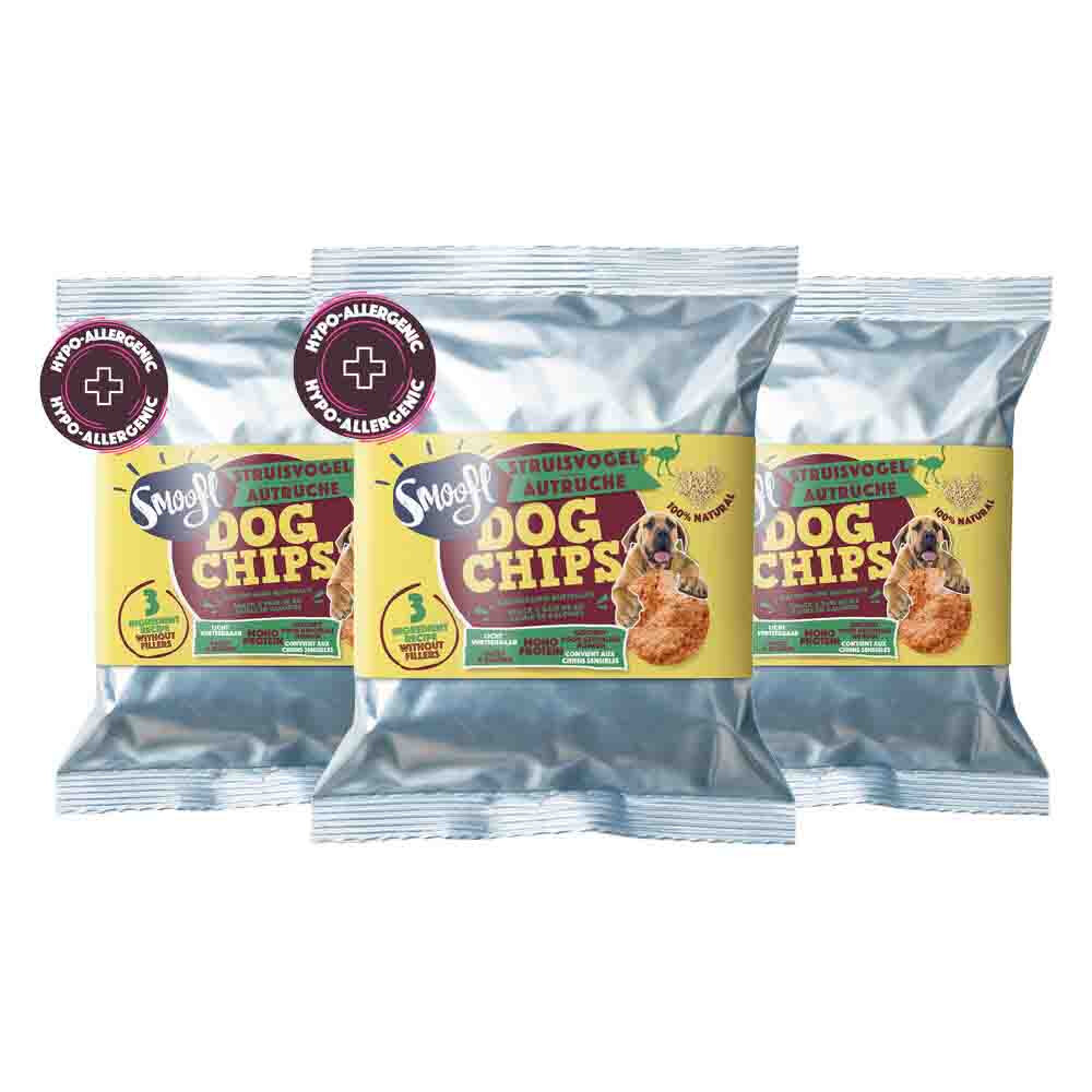 3x Smoofl Hondensnack Dog Chips Struisvogel 50 gr