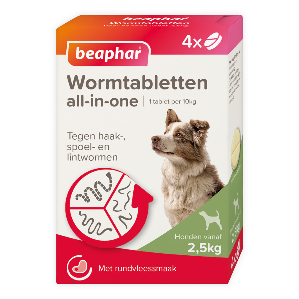 6x Beaphar All-in-one Ontworming Tabletten Hond 2,5 - 40 kg 4 tabletten