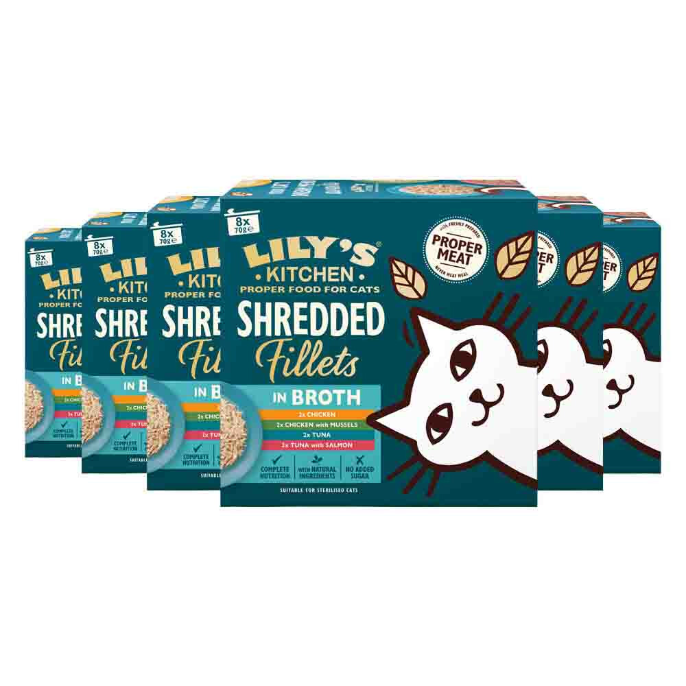 6x Lily's Kitchen Kattenvoer Nat Shredded Fillets Multipack 8x70 gr