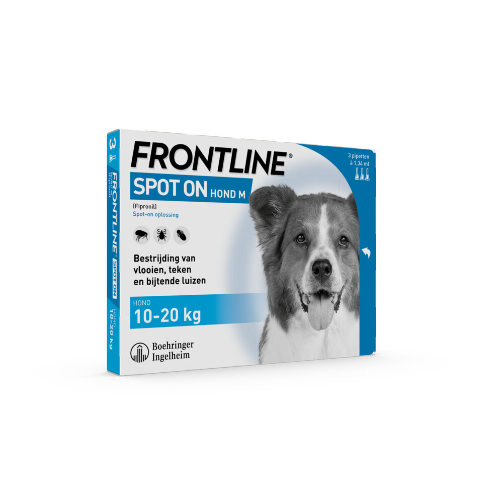 Frontline Spot On Anti Vlooien en Teken Druppels Hond M 10 - 20 kg 3 pipetten