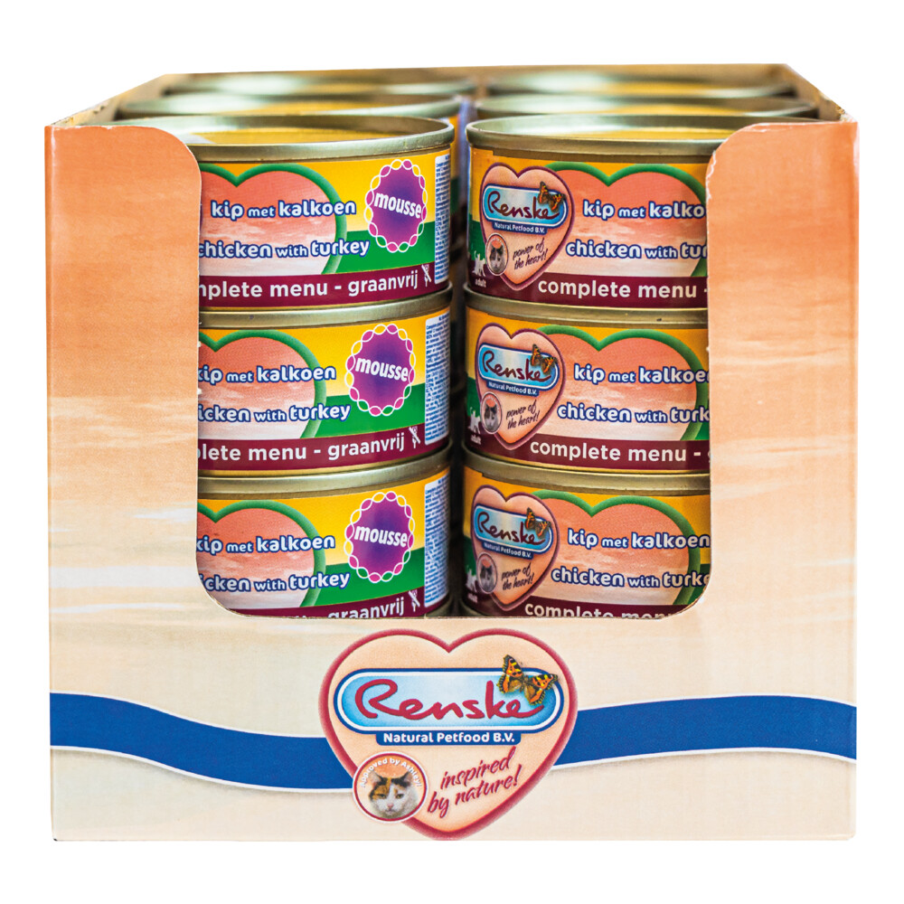 24x Renske Mousse Kattenvoer Nat Kip - Kalkoen 70 gr