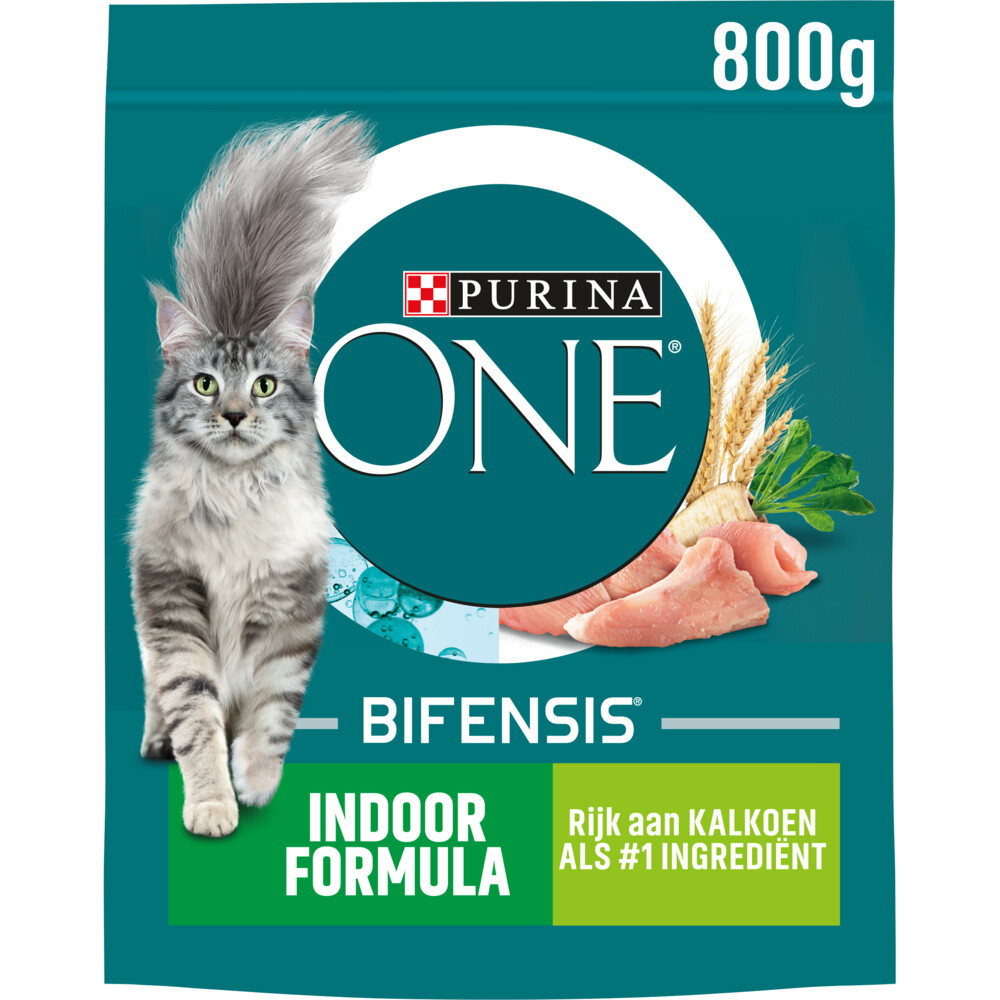 4x Purina ONE Kattenvoer Droog Indoor Kalkoen 800 gr