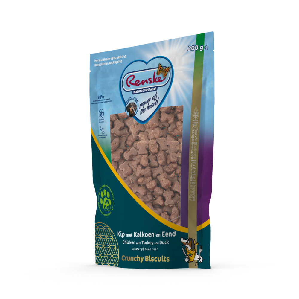 6x Renske Gezonde Beloning Crunchy Hondensnack Kip & Kalkoen & Eend 200 gr