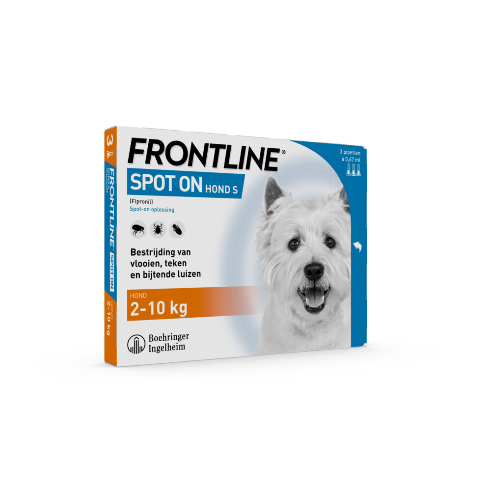 Frontline Spot On Anti Vlooien en Teken Druppels Hond S 2 tot 10 kg 3 pipetten