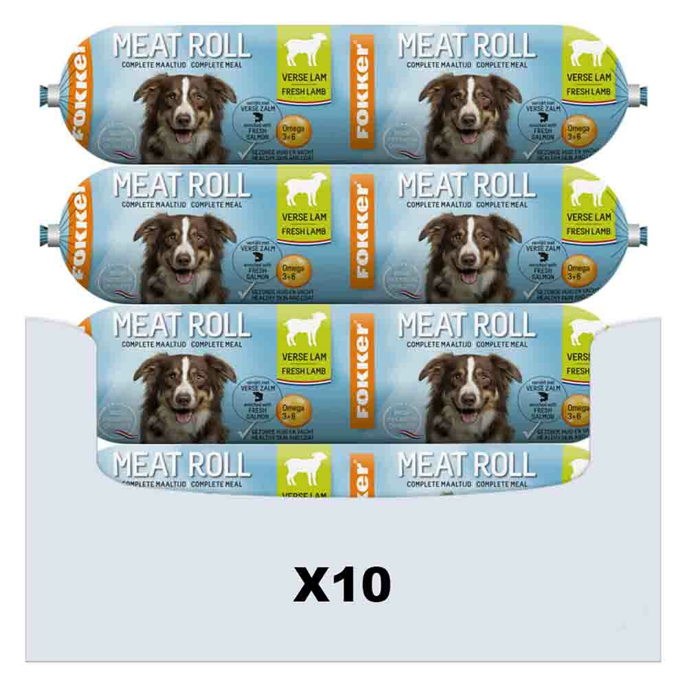 10x Fokker Meat Roll Hondenvoer Nat Lam - Zalm 800 gr