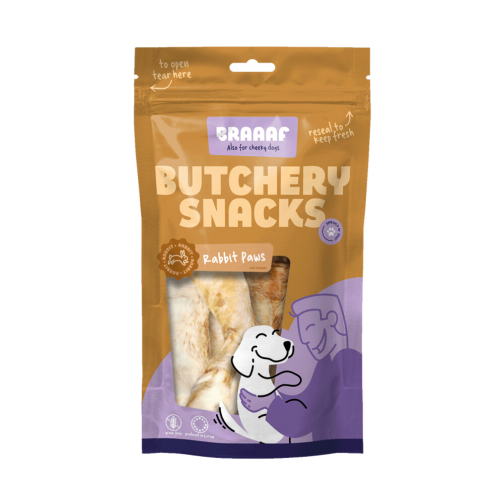 Braaaf Hondensnack Butchery Konijnenpoten 100 gr