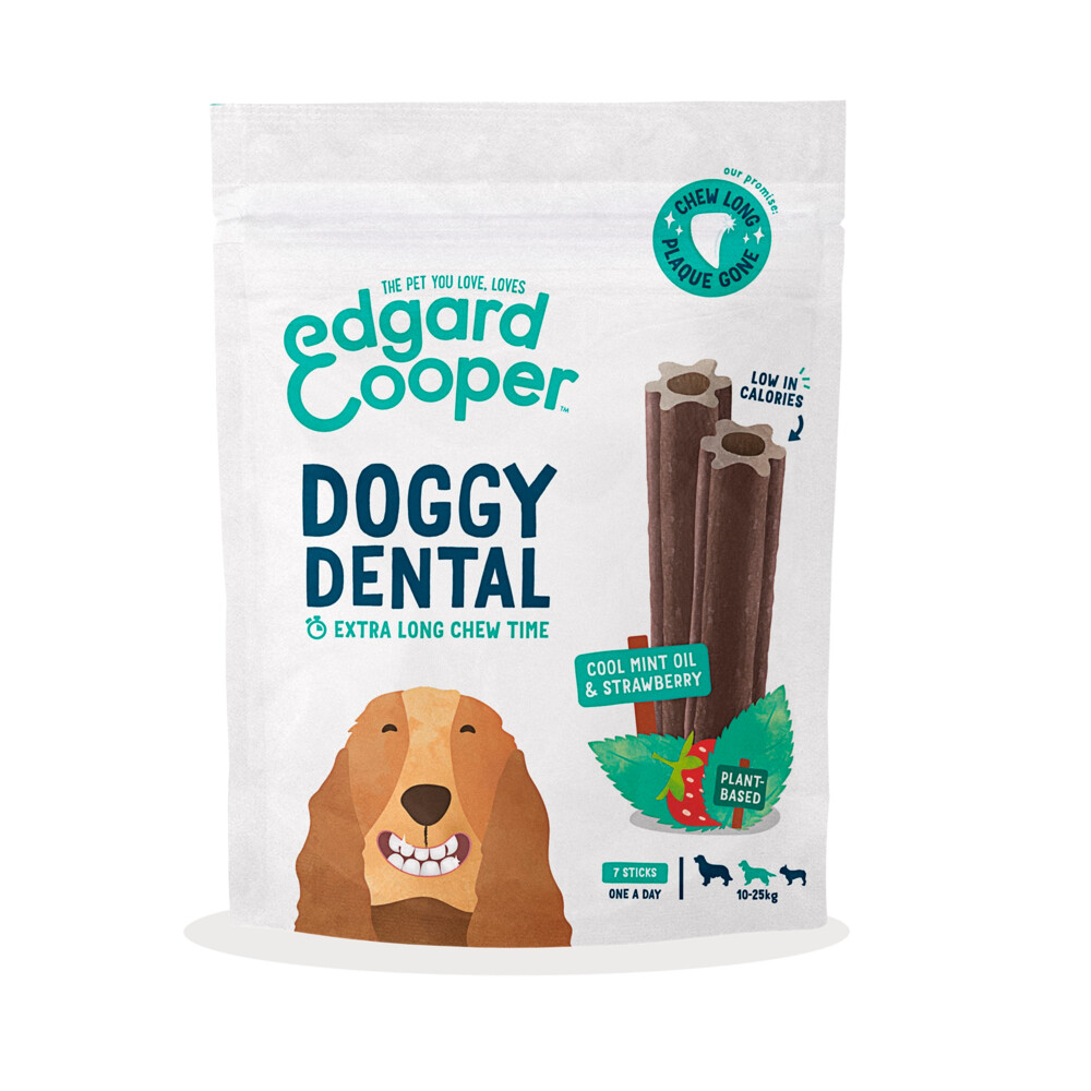 8x Edgard & Cooper Doggy Dental Sticks Medium Aardbei - Frisse Muntolie