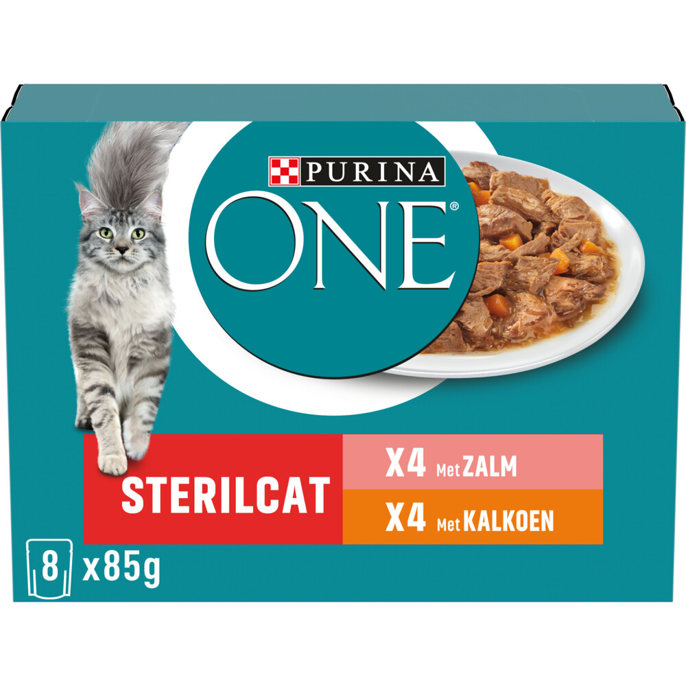 5x Purina ONE Kattenvoer Nat Adult Sterilcat Kalkoen & Zalm 8 x 85 gr