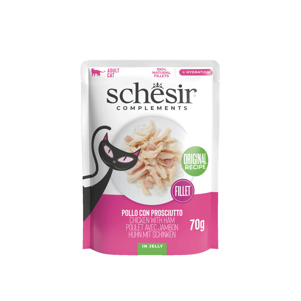 12x Schesir Complementary Kattenvoer Kip & Ham in Gelei 70 gr