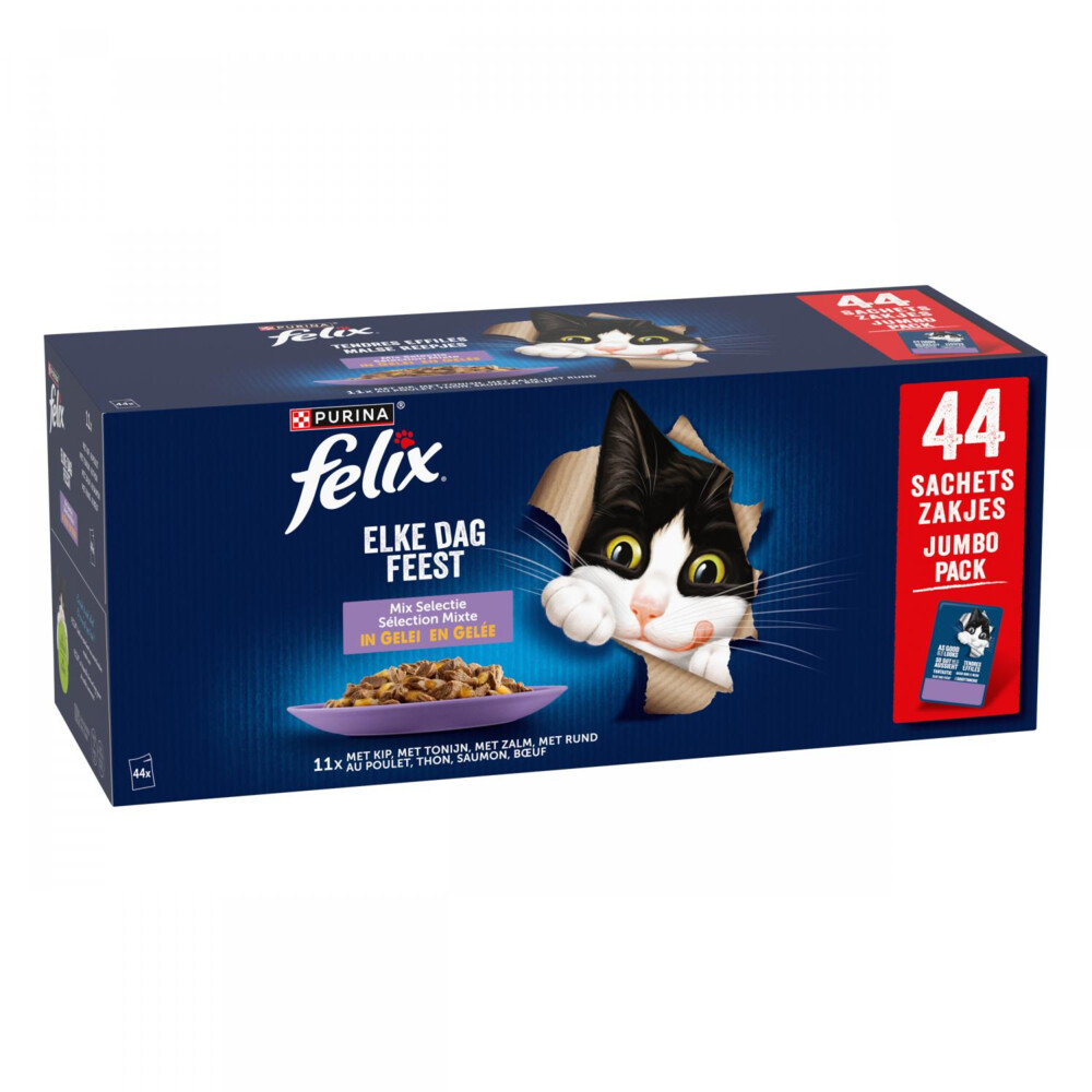 Felix Kattenvoer Nat Elke Dag Feest Gelei Mix Selectie Multipack 44x85 gr
