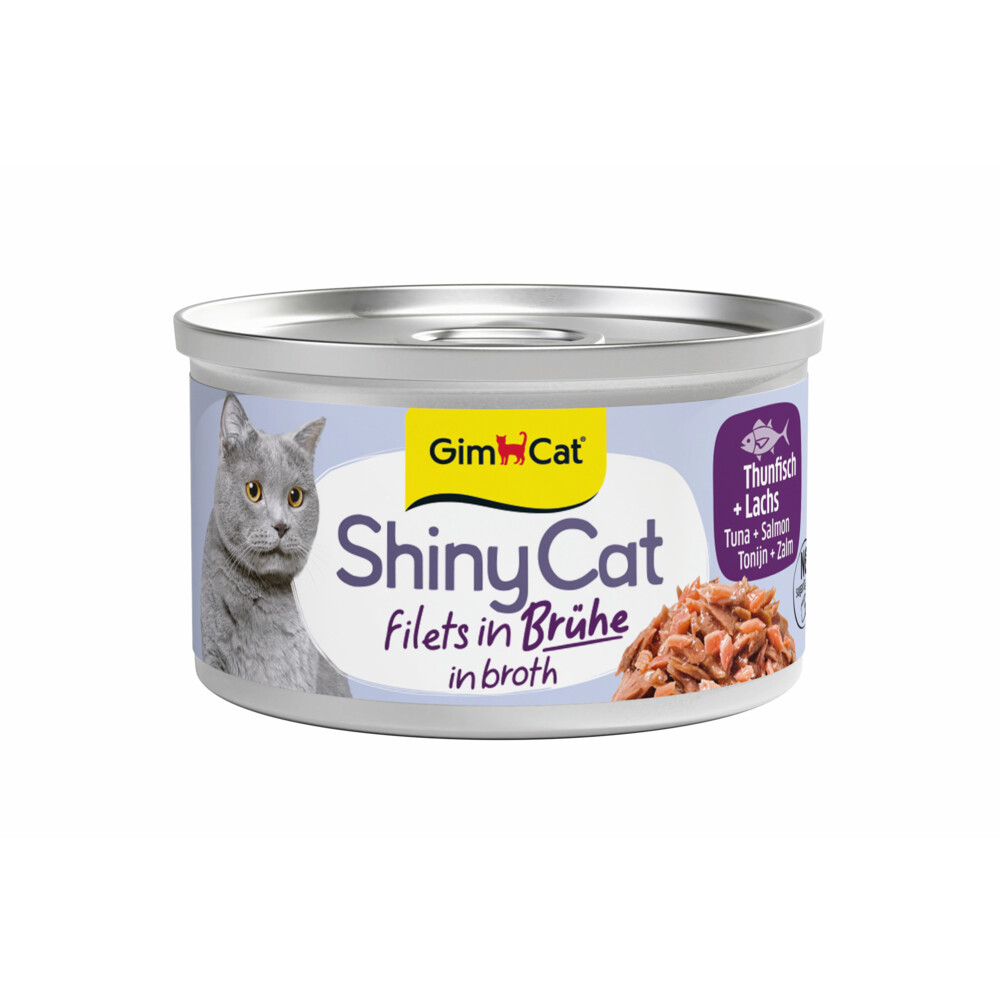 GimCat Kattenvoer Nat ShinyCat Filets in Bouillon Tonijn & Zalm 70 gr