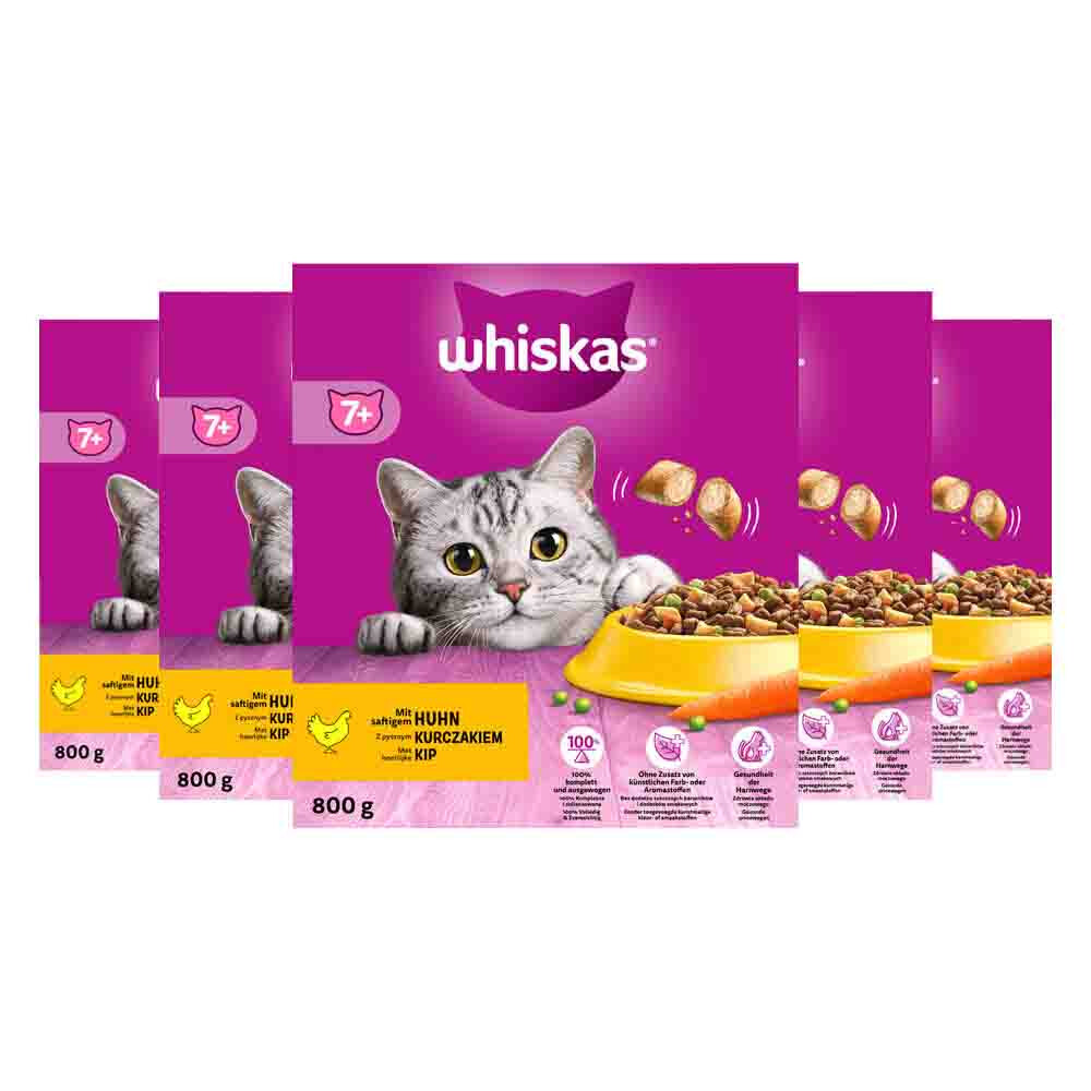 5x Whiskas 7+ Adult Katten Droogvoer Kip 800 gr