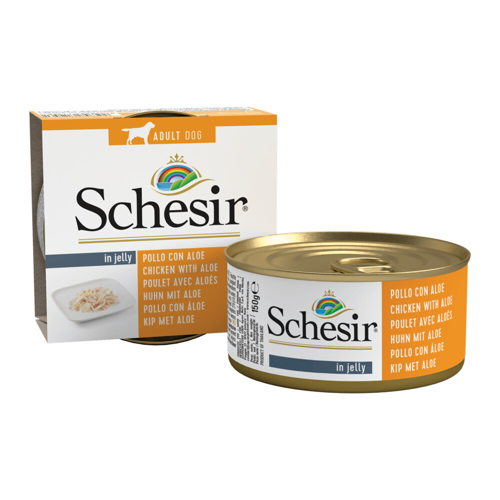10x Schesir Hondenvoer Nat Blik Jelly Kip en Aloë 150 gr