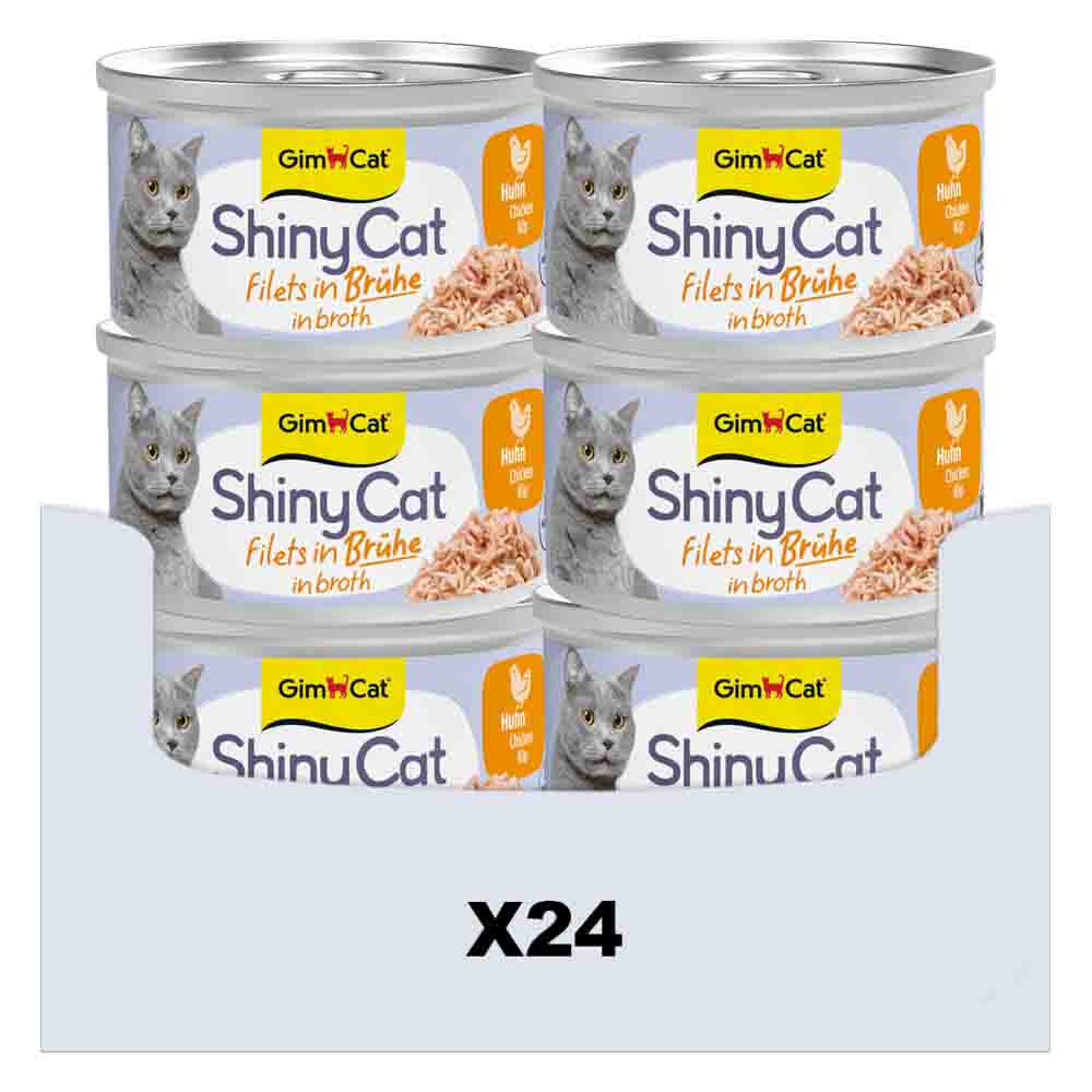 24x GimCat Kattenvoer Nat ShinyCat Filets in Bouillon Kip 70 gr