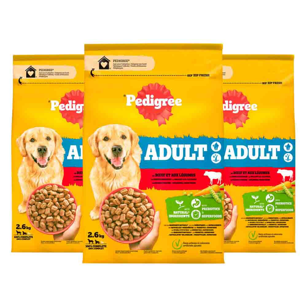 3x Pedigree Adult Hondenbrokken Rund en Groenten 2,6 kg