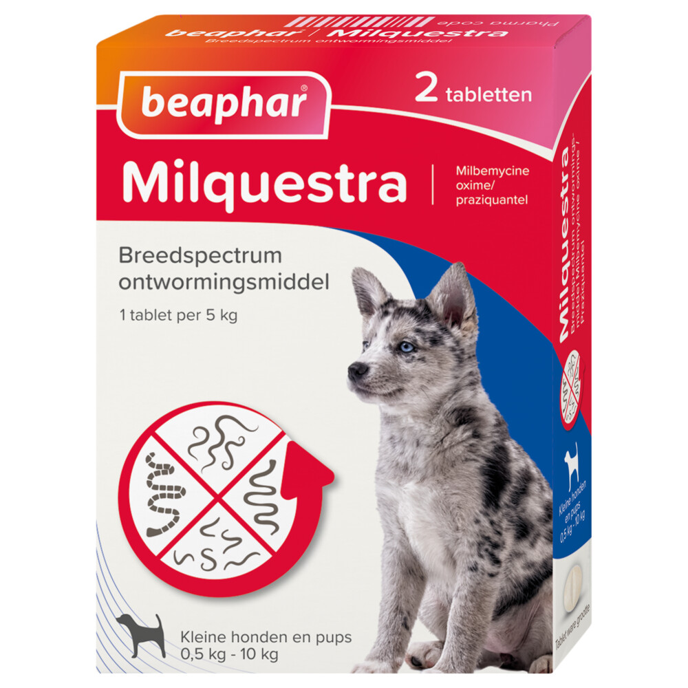 Beaphar Milquestra Ontworming Tabletten Hond 0,5-10 kg (ook puppy) 2 tabletten