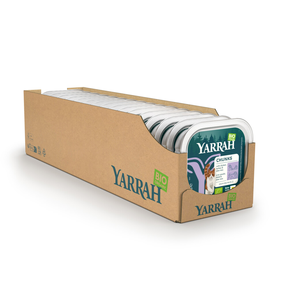 16x Yarrah Bio Kattenvoer Chunks Kip & Kalkoen 100 gr