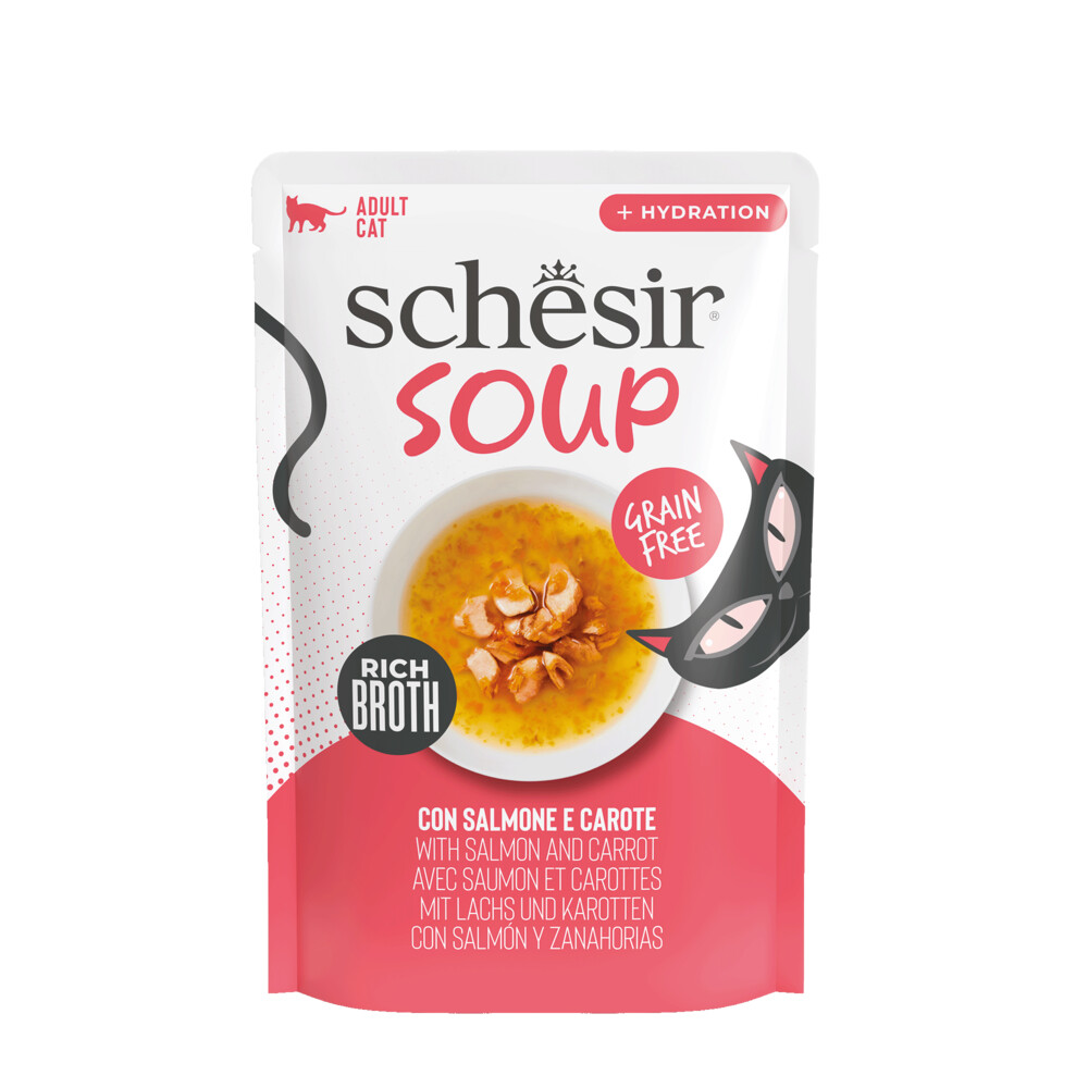 12x Schesir Complementary in Soep Kattenvoer Nat Zalm & Wortel 40 gr