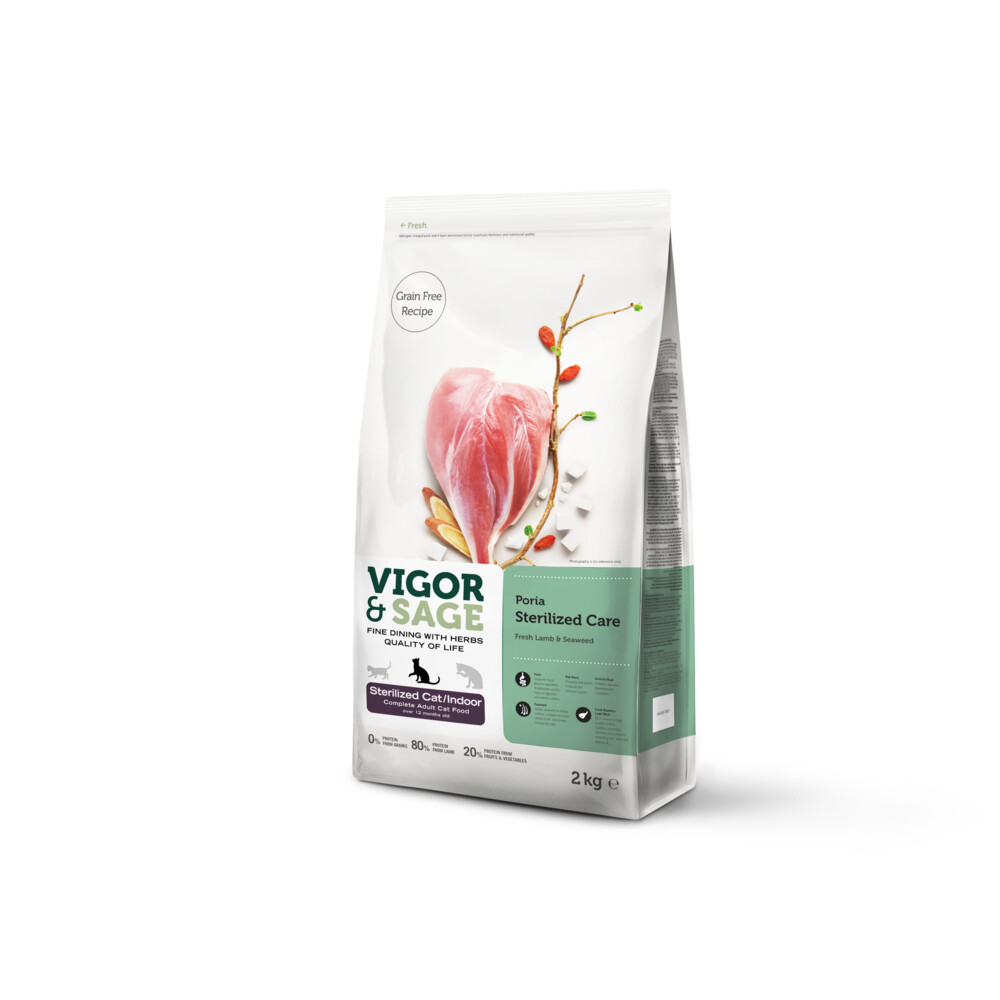 4x Vigor & Sage Kattenvoer Droog Adult Sterilized Care Poria 2 kg