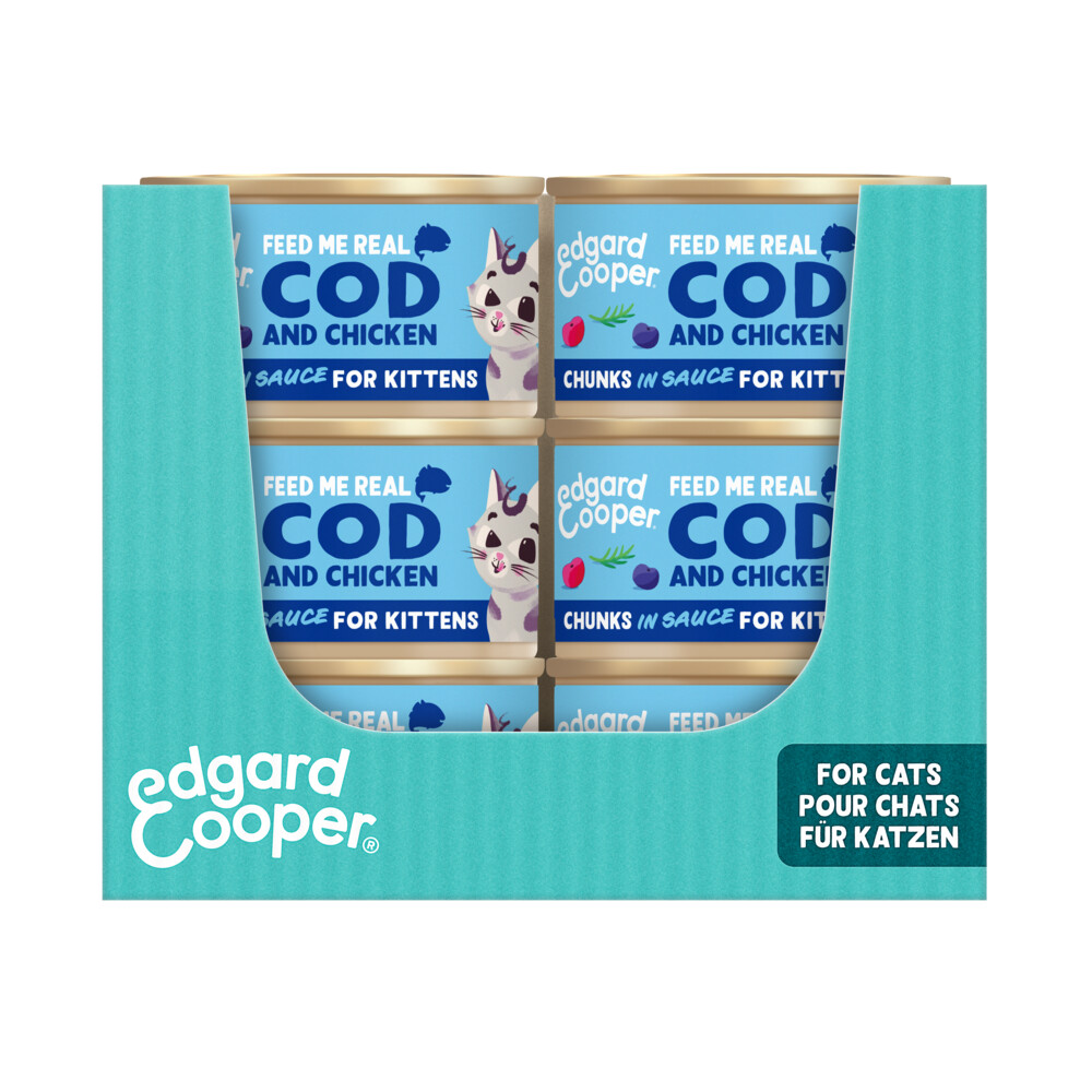 18x Edgard & Cooper Kattenvoer Kitten Chunks Kabeljauw - Kip 85 gr