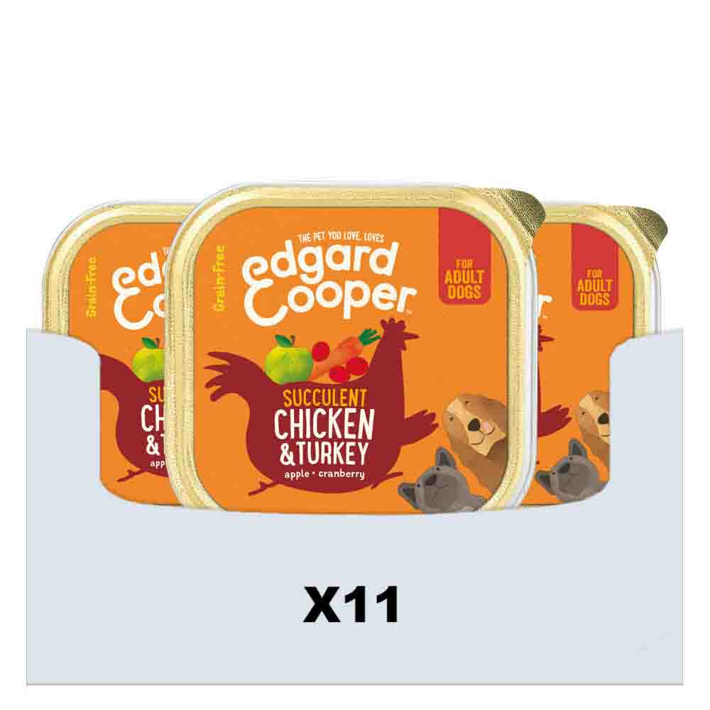 11x Edgard & Cooper Kuipje Vers Vlees Hondenvoer Kip - Kalkoen 150 gr