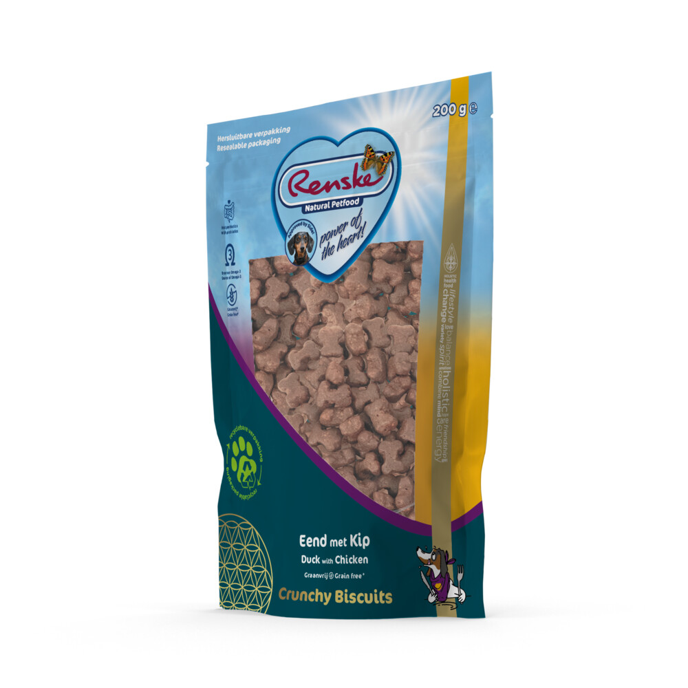 6x Renske Gezonde Beloning Crunchy Hondensnack Eend & Kip 200 gr