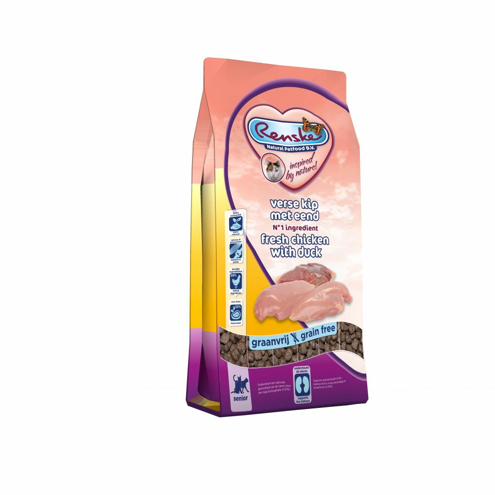 8x Renske Super Premium Senior Kattenvoer Kip & Eend 400 gr