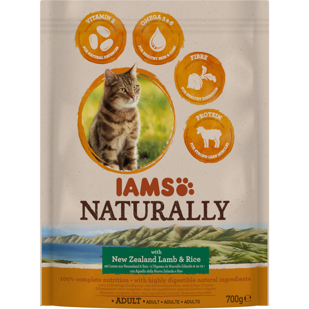 5x IAMS Naturally Kat Adult New Seeland Lam & Rijst 700 gr