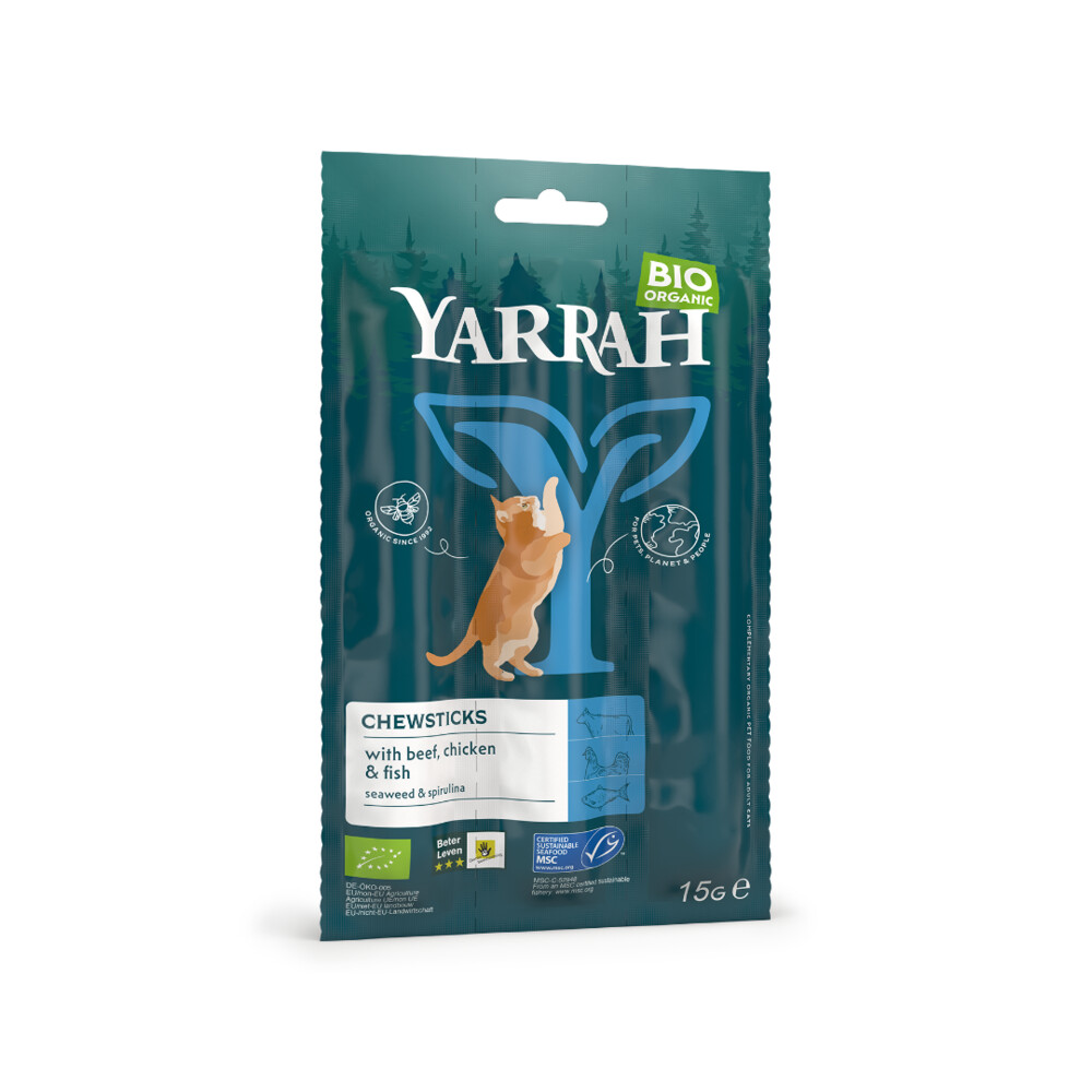 25x Yarrah Bio Kauwstaafjes Kat Vis 3 stuks
