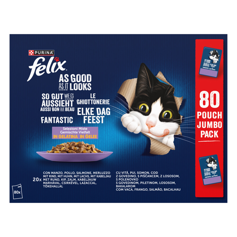 Felix Kattenvoer Nat Pouch Gelei Mix Elke Dag Feest Multipack 80 x 85 gr