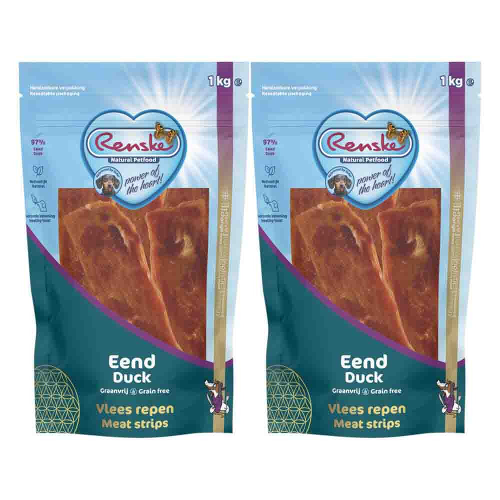 2x Renske Gezonde Beloning Vleesrepen Hondensnack Eend 1 kg