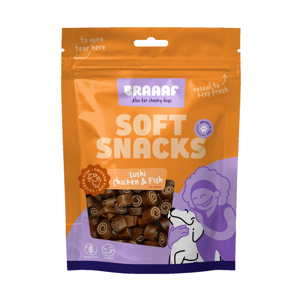 Braaaf Hondensnack Sushi Kip - Vis 85 gr