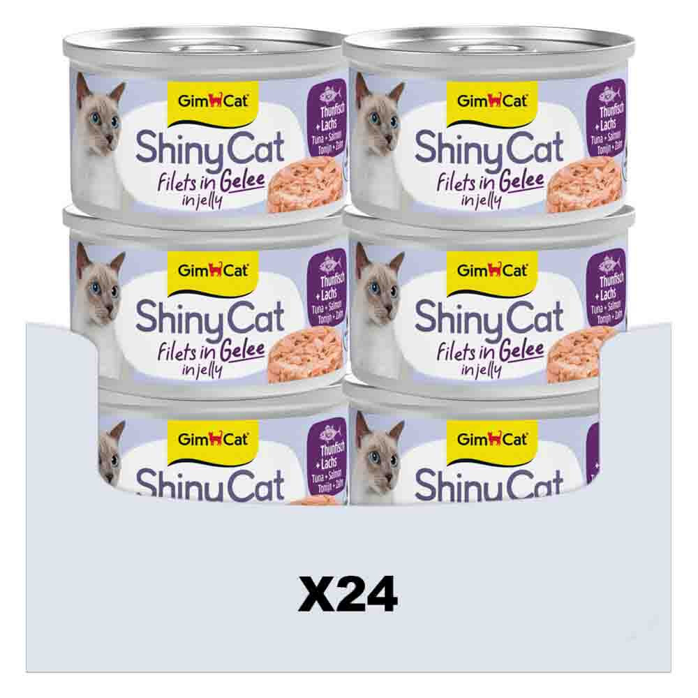 24x GimCat Kattenvoer Nat ShinyCat Filets in Jelly Tonijn & Zalm 70 gr