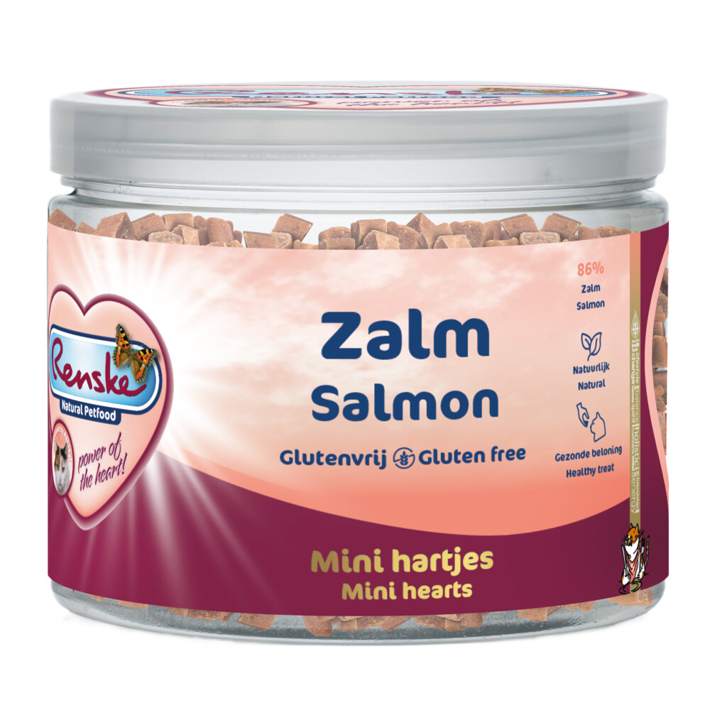 12x Renske Kattensnack Gezonde Beloning Hartjes Zalm 100 gr